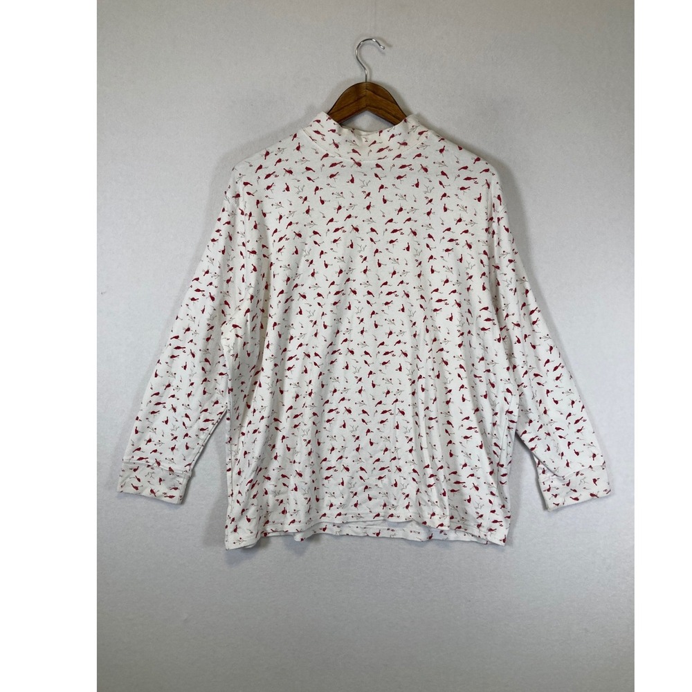 Wintercore Layering Hasting & Smith Women 2X‎ White Cardinal Bird Mock Neck Top